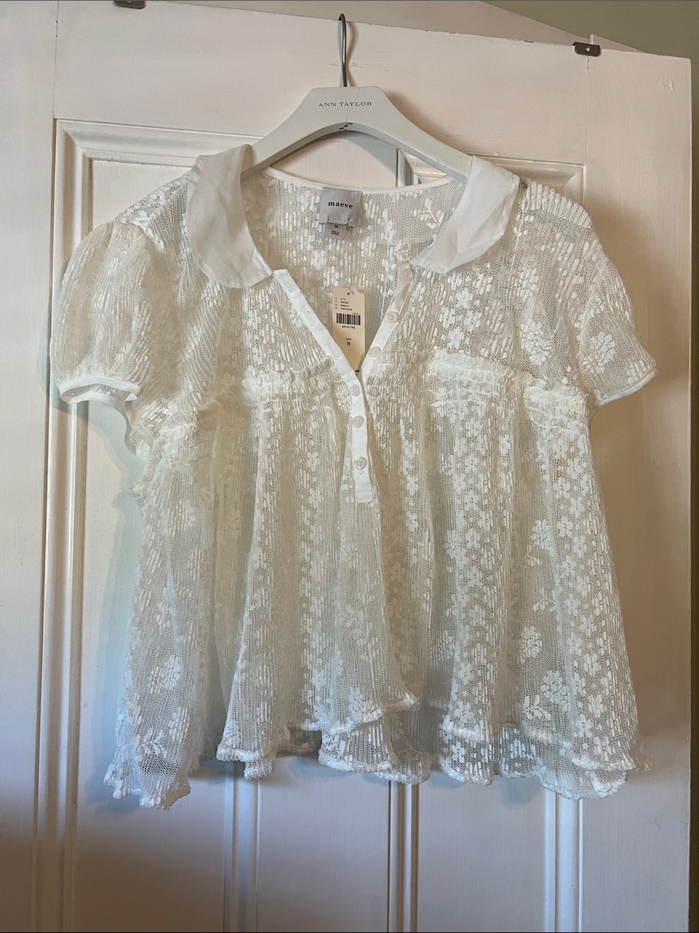 Maeve White Floral Lace Button-Front Blouse